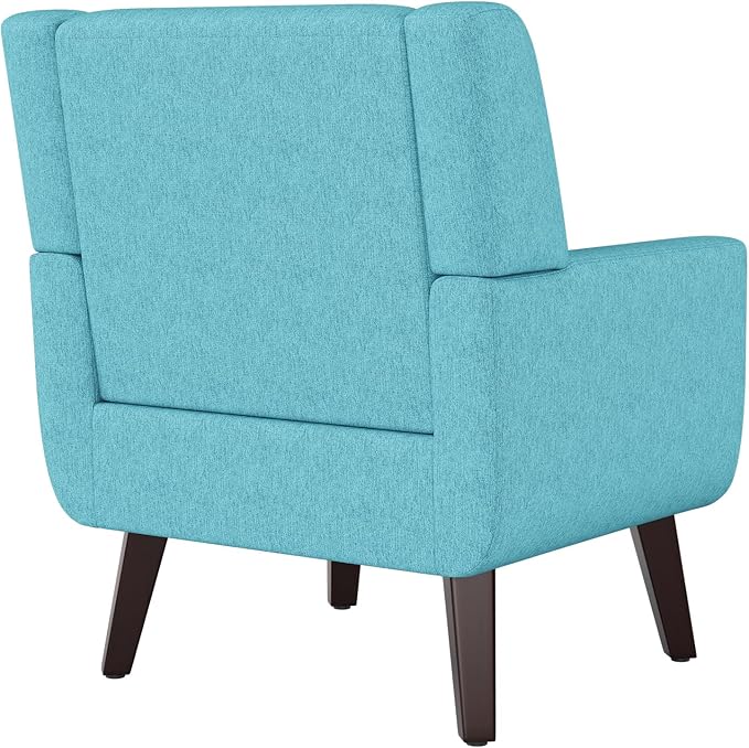 Accent Chair Set of 2, Mid-Century Modern Upholstered Living Room Armchair, Comfy Linen Fabric Single Reading Arm Chair with Tufted Back and Wood Legs for Bedroom, Club (2, Lake Blue)