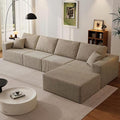 139" Boneless Cloud Sectional Sofa, Modular L-Shaped Couch with Deep Seats, Compressed Frameless Corduroy Sofa in Boxes, No Assembly Required, 4-Seater with Right-Facing Chaise, Grey