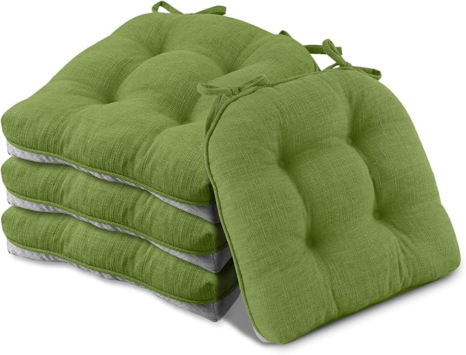 Basic Beyond Chair Cushions for Dining Chairs 4 Pack, Chair Cushion with Ties and Non Slip Backing, 15.5 x 15.5 inches Tufted Chair Pads for Dining Chairs(Grass Green)