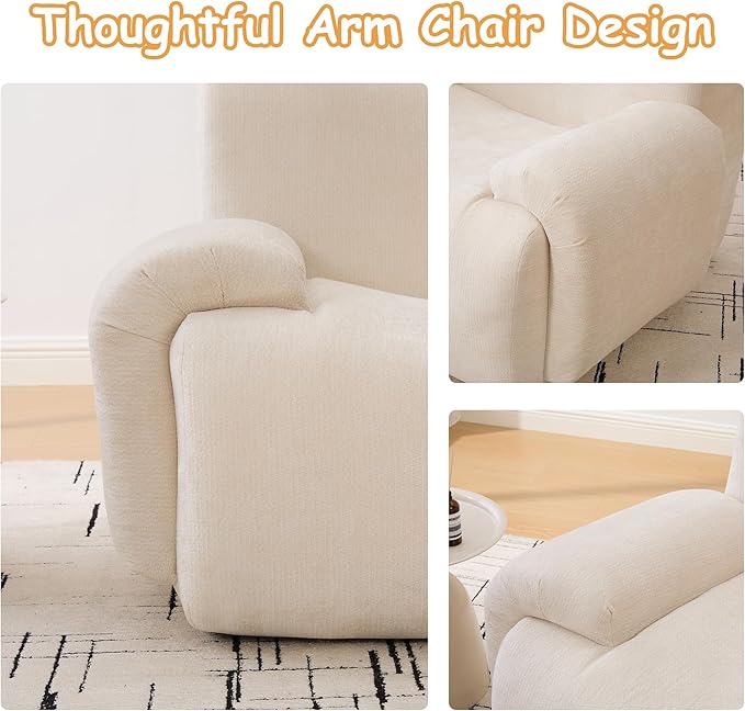 Boneless Chair, 42" W Oversized Single Sofa Chair for Living Room, Chenille Cloud Comfy Chairs, Foam Couch Armchair for Bedroom, Apartment, Office. Reading, No Assembly(Beige)