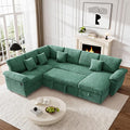 Modular Sectional Sleeper Sofa with Pull Out Bed, Storage Chaise & USB Charging, U Shaped Plush Corduroy Sectional Couches for Living Room, Comfy Convertible 7 Seat Cloud Sofa Bed Emerald Green