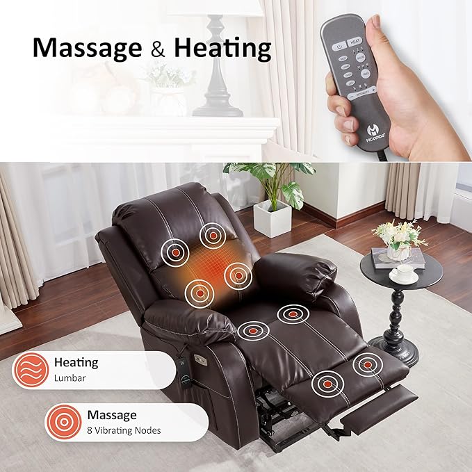 MCombo Small-Regular Power Lift Recliner Chair with Massage and Heat for Petite Elderly People, 3 Positions, 2 Side Pockets, USB Ports, Faux Leather 7408 (Dark Brown, Small-Regular)