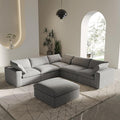 V-Shaped Cloud Sectional Couch, Modular Sectional Sofa, Modern Comfy Cloud Sofa with Storage Ottoman, Covers Removable, Convertible Sleeper Couch for Living Room Apartment (Light Grey, Linen Fabric)
