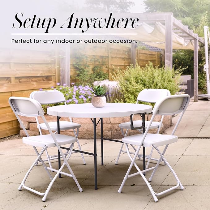 Our Modern Space 3.5 Feet Circular Round Foldable Table with Built in Handle & Steel Legs | Heavy Duty Portable | Perfect for Party, Dining, Wedding, Events, Picnic Indoor, Outdoor, Camping, Utility
