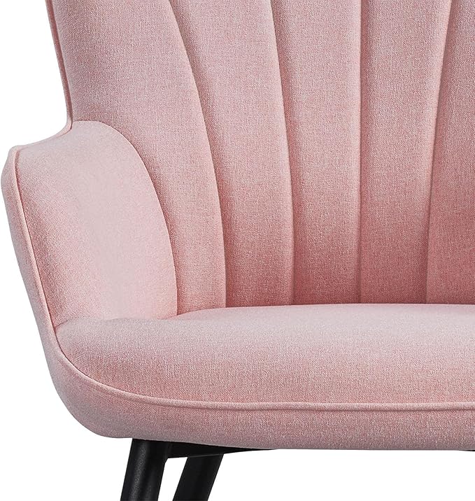 Yaheetech Accent Chair, Modern and Elegant Armchair, Linen Fabric Vanity Chair, Comfy Living Room Chair with Metal Legs and High Back for Living Room Bedroom Office Waiting Room, Set of 2, Pink