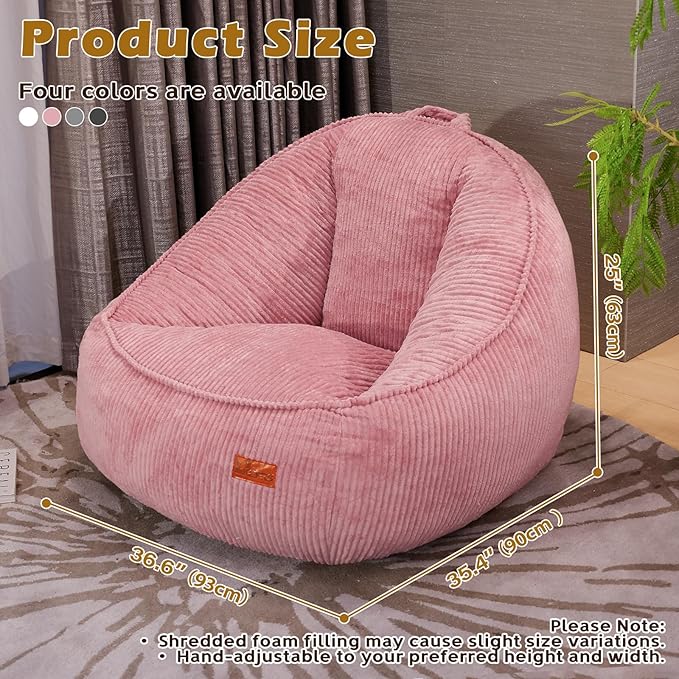 Bean Bag Chair, Cozy Fluffy Beanbag Chairs with Filler for Teens and Kids, Floor Lazy Sofa for Living Room, Gaming & Reading（M-Pink）