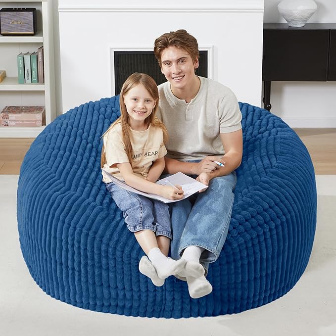 Homguava 4 FT Bean Bag Chair,4' Big Bean Bag,Large Bean Bag Chairs for Adults with Memory Foam Filled,Comfy Beanbag Chairs Soft Bean Bag Sofa with Dutch Corded Plush Cover-Blue