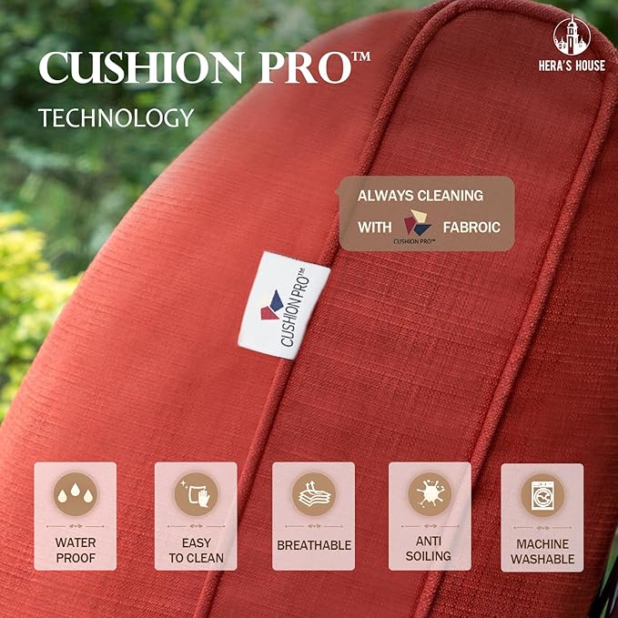 HERA'S HOUSE Outdoor Chairs Set of 2, 2 x Patio Chair with Red Cushions, All Weather Outdoor Furniture for Lawn Garden Backyard Deck(Rocking Chairs)