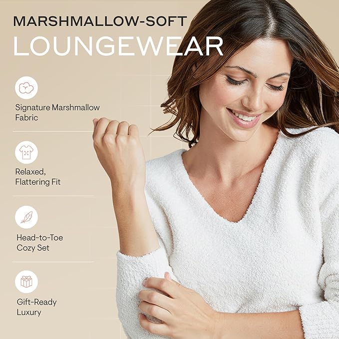 Softies Marshmallow V Neck Lounge Set for Women Ultra Soft 2 Piece Loungewear with Relaxed Top and Straight Leg Pants
