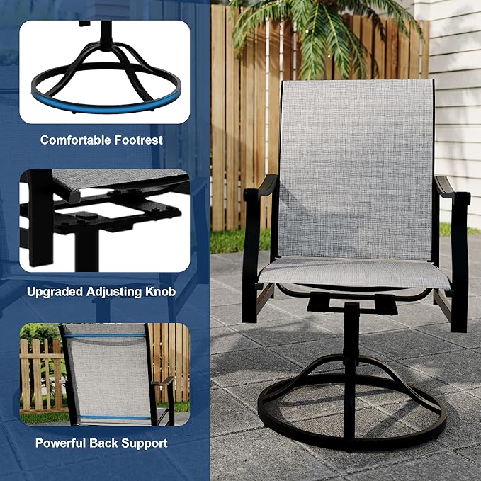 Outdoor Swivel Dining Chairs with Textilene Breathable Back, Swivel Patio Dining Chairs Set of 6, SwivelPatio SlingChairs Set for Poolside Lawn Garde