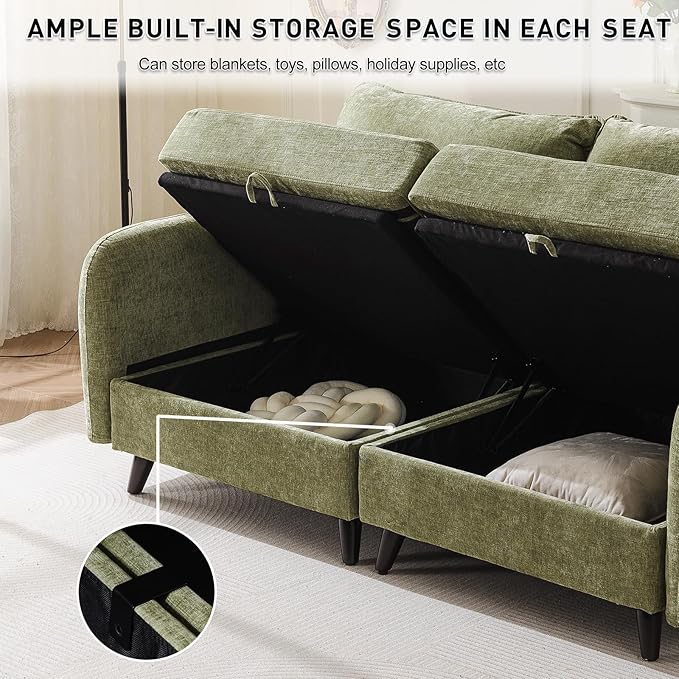 Rexulqo 73'' Loveseat Sofa with All Seats Storage, Modular Sectional Couch with Deep Seat,Oversized Comfy Couch with 7.8'' Cushion for Living Room,Bedroom,Velet,Green