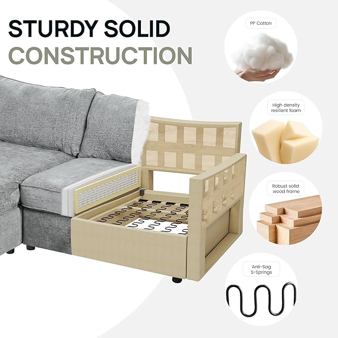 Oversized Modular 6 Seater Sofa with Removable Covers and Storage, Convertible U, L-Shaped and Sleeper Sectional, Modern Sectional Couch with Ottoman Chaise for Living Room, Bedroom, Apartment, Gray