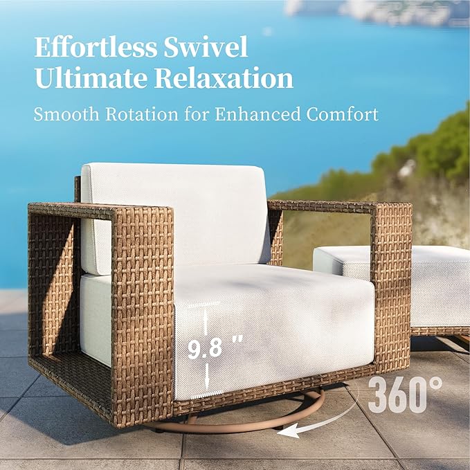 5 Pieces Patio Furniture Set,Outdoor Wicker Conversation Set with Swivel Chairs,All Weather Patio Conversation Set for Lawn Garden Backyard,Beige