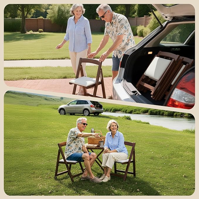 Wood Folding Chairs, 1pc Portable Foldable Chair with Padded Seats, Stackable Collapsible Chair for Outside Indoor Wedding Party Restaurant Meeting Room Patio Events Camping and Garden