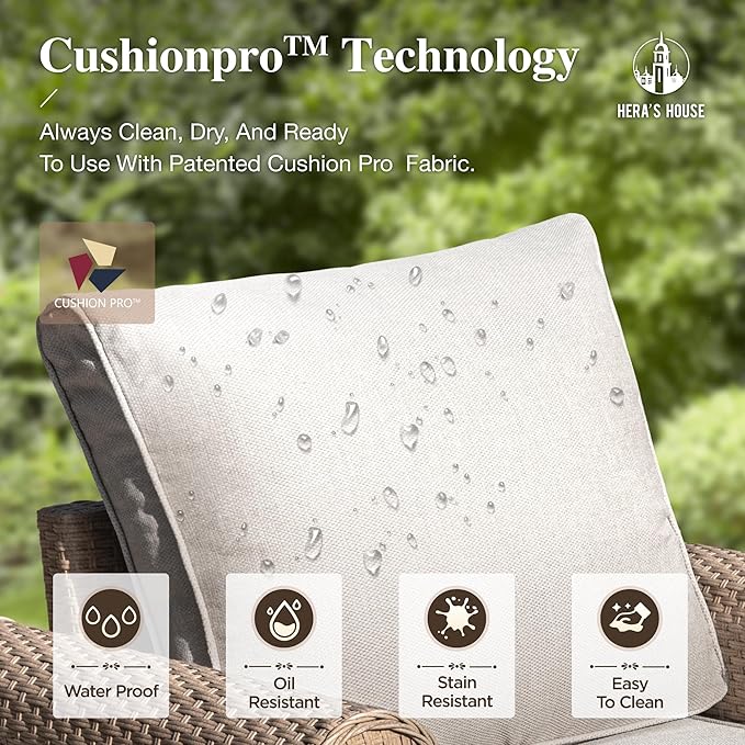 HERA'S HOUSE 6-Piece Patio Furniture Set, All Weather 7 Seats Outdoor Wicker Sofa with Ottomans, Rattan Patio Conversation Set with 5.5" Cushions and 44" Coffee Table, Beige