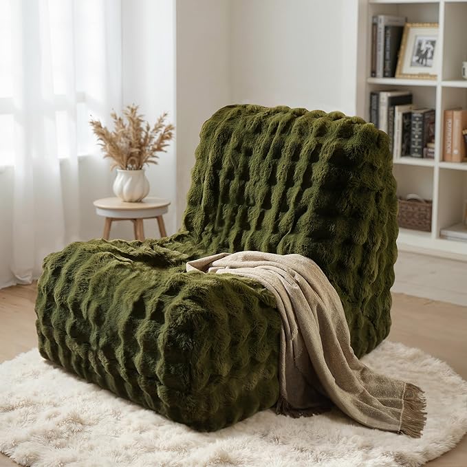 HOOOWOOO Giant Bean Bag Chair,Fireside Floor Beanbag Chair for Adult Kids,Comfy Single Sofa Couch for Bedroom,Living Room,Office (Green, Standard)
