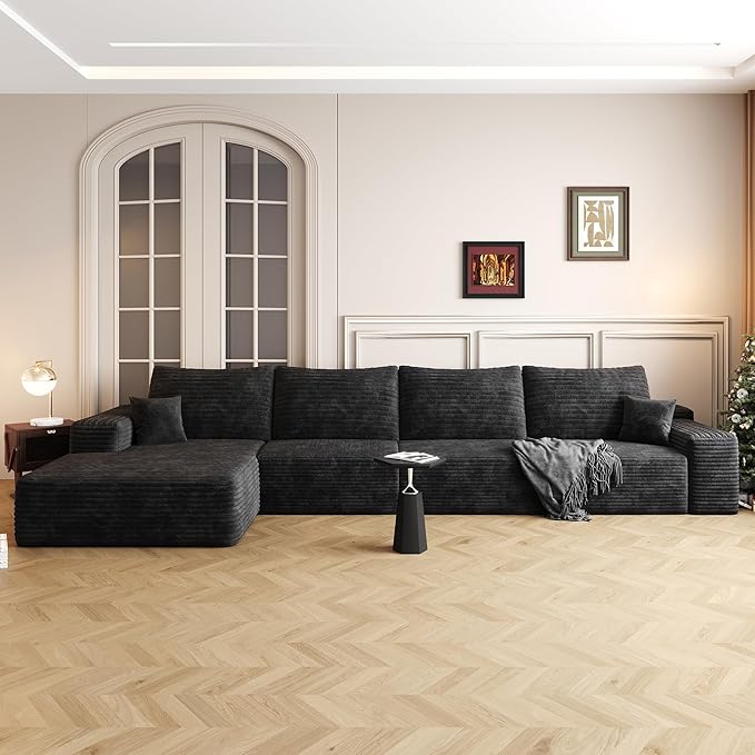 AUGOP 136" Sectional Couches for Living Room Modern Modular Sofa with L-Shape Couchs Upholstered Boneless Couch Deep Seat Sectional Couch with Chaise (Black, Left Facing Chaise+3Seaters)