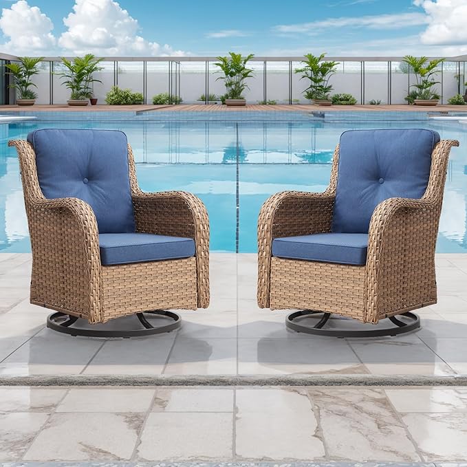 Rilyson Patio Chairs Wicker Outdoor Chair - 4 Piece Rattan Swivel Rocking Chairs Set Patio Glider Rocker Chair for Porch Deck Garden Backyard(Yellow/Blue)