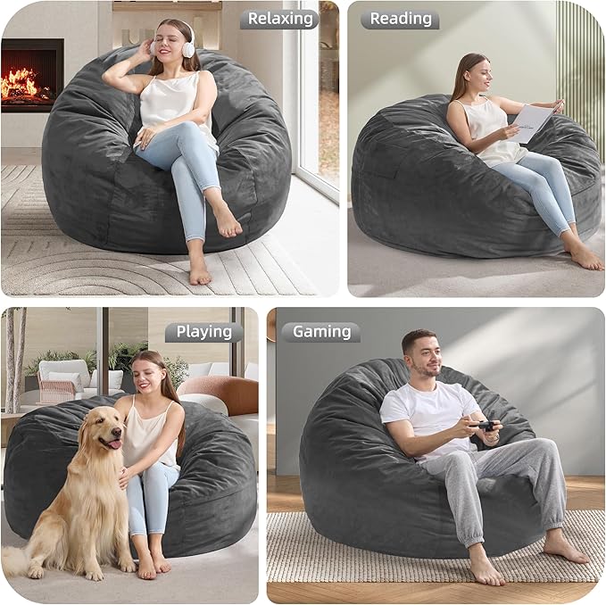 Hobestluk 4FT Bean Bag Chair Giant Bean Bag Chairs for Adults Large Bean Chairs with Removable Cover, Beanbag Chair with Filler, Adult Bean Bag Chairs for Living Room, Bedroom