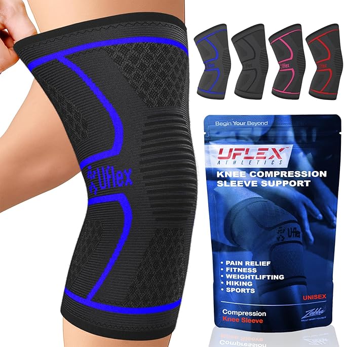 UFlex Athletics Compression Knee Brace for Women & Men Knee Sleeves Support for Sports, Running, Weightlifting, Arthritis, Meniscus Tear, ACL, Hiking, Recovery Support & Fitness