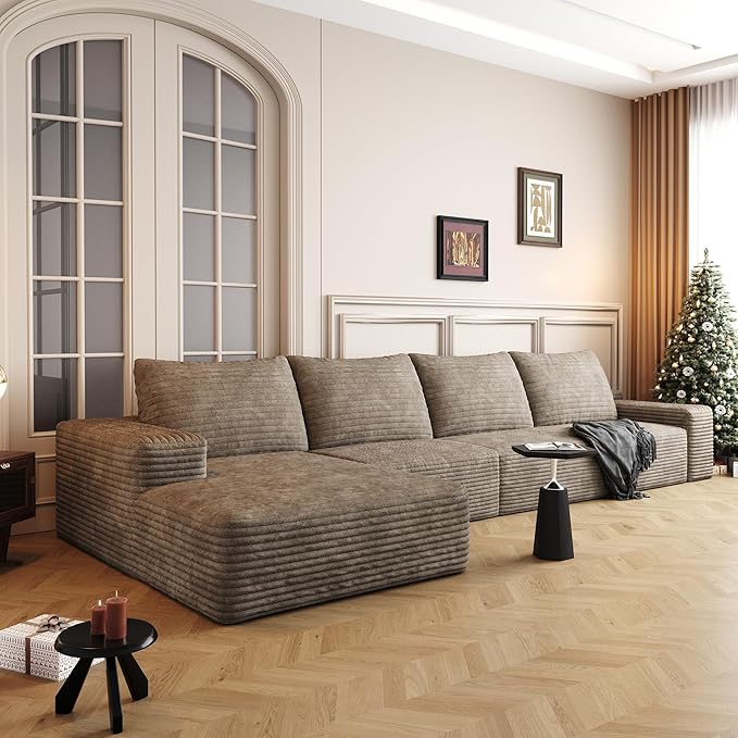 AUGOP 136" Sectional Couches for Living Room Modern Modular Sofa with L-Shape Couchs Upholstered Boneless Couch Deep Seat Sectional Couch with Chaise (Camel, Left Facing Chaise+3Seaters)