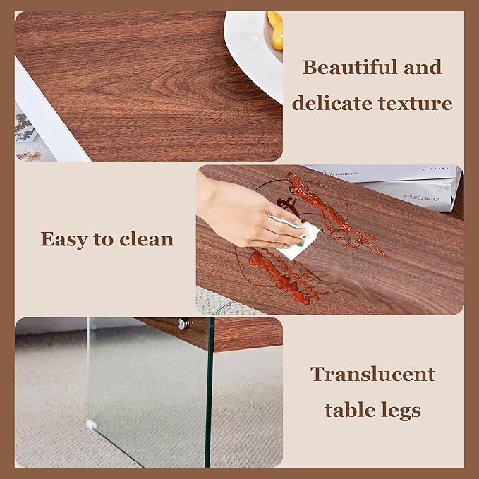 HanStrong 43.3" Lift-Top Coffee Table with Storage,Marble & Tempered Glass Space-Saving for Living Room,Office,Dark Brown