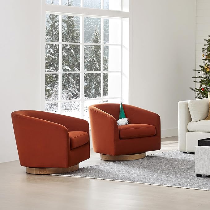 CHITA Swivel Accent Chair, FSC Certified Upholstered Velvet Barrel Chair for Living Room Set of 2, Fully Assembled, Burnt Orange