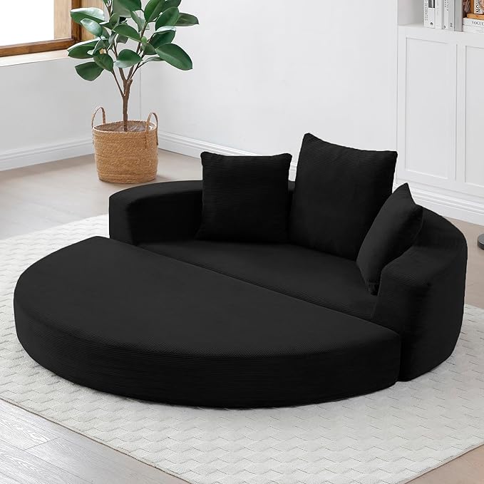 67" Round Convertible Folding Sofa Bed, Boneless Couch Loveseat, Floor Sleeper Chaise Lounge for Living Room, Apartment, Dorm, Small Spaces, Black