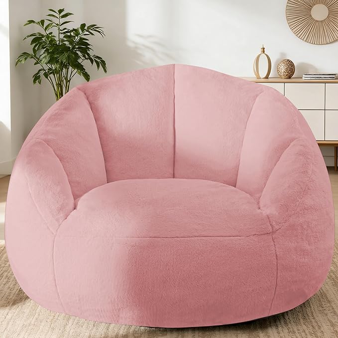 Giant Bean Bag Chair for Adults - Comfy Plush Round Shell Soft Accent Chair, Oversized Cozy Lounge Floor Sofa Reading Chair, Mini Couch for Living Room, Bedroom & Game Rooms, Dorm, Pink