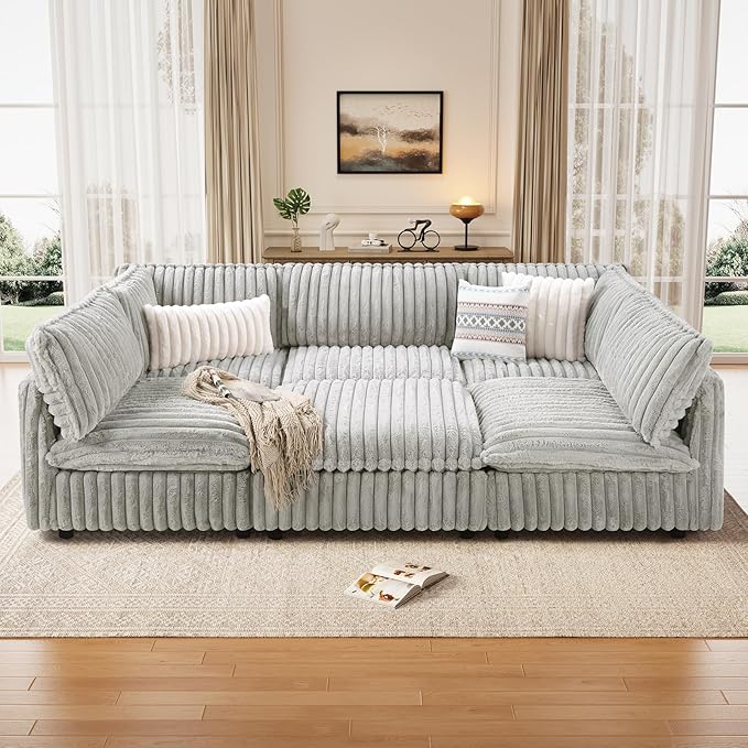 KKL Modular Sectional Sofa Bed, Convertible L/U-Shaped Sleeper Couch for Living Room, Modern Reversible Design, Grey