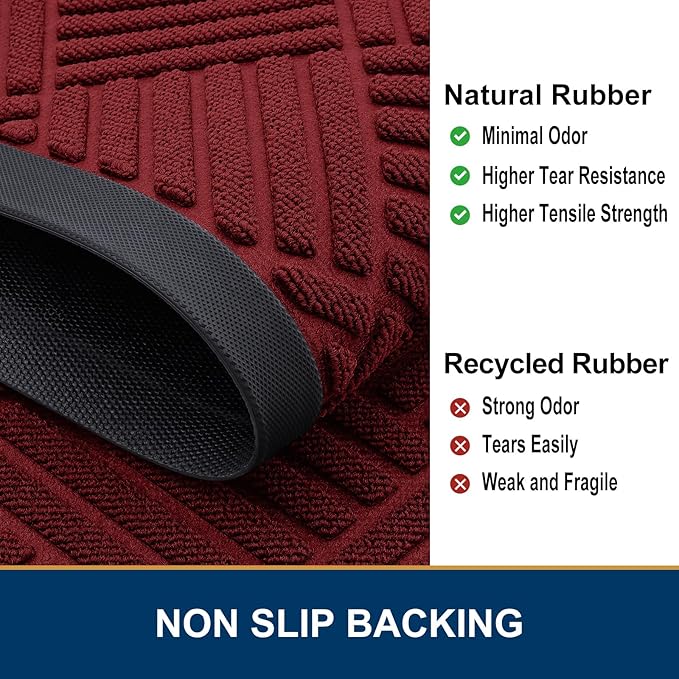 Smiry Front Door Mat Outside Entrance, Heavy Duty Outdoor Indoor Mat, Natural Rubber Doormat, Non Slip, Trap Dirt and Moisture, Easy Clean, Low Profile Patio Porch Entryway Mat, 47x23, Wine Red