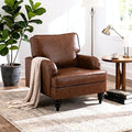 chairus Mid Century Modern Faux Leather Accent Chair, Vintage Club Armchair with Firm Supportive Seat & Soft Backrest, Comfy Single Sofa Reading Chair for Living Room Bedroom Apartment, Brown PU
