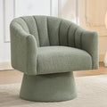 SEYNAR Swivel Accent Chair,Upholstered Teddy 360° Swivel Barrel Chair for Living Room Overstuffed Bouncle Reading Chair Round Armchair for Bedroom,Vanity,Office-Green