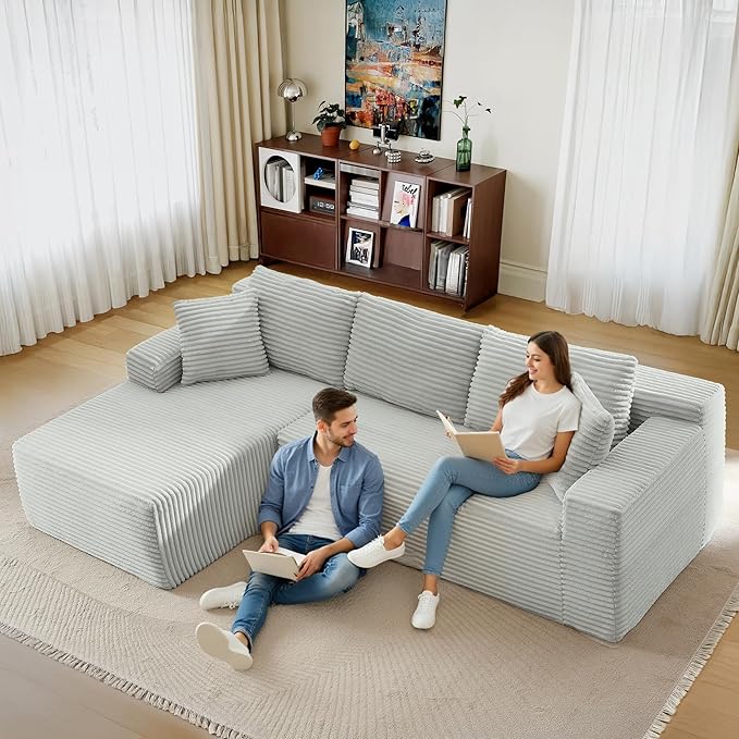 105" Sectional Couches for Living Room Cloud Couch Sofa with L-Shape Upholstered Boneless Couchs Modern Modular Sectional Couch with Chaise (Light Grey, 105" W+Left Facing Chaise+2Seaters)