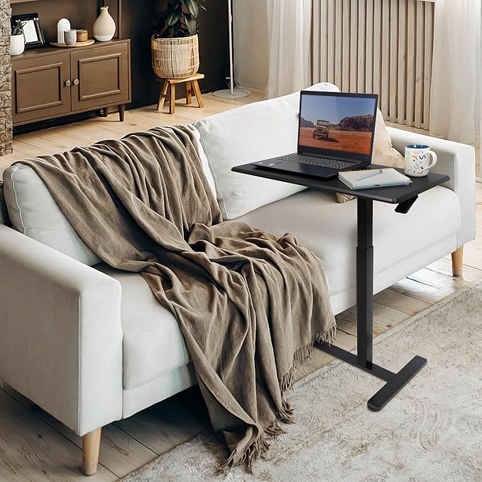 Mount-It! Overbed Table with Wheels, Adjustable Height Bedside Table for Hospital & Home, Over The Bed Laptop Desk, Rolling Hospital Bed Table for Eating, Working, or Recovery (Black)