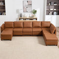 Modular Sectional Sofa,Modern U Shaped Sectional Couches for Living Room,8 Seat PU Leather Deep Seat Sectional Cloud Couch with Storage,Brown