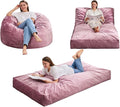 Hobestluk Giant Bean Bag Chair Bed for Adults, Large Bean Bags with High-Density Foam Filling, Convertible Big Sofa Bed Couch for Living Room, Bedroom, Playroom (Pink, Twin)