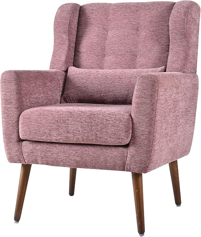 QKFF Accent Chair Set of 2, Upholstered Armchair with Pillow, Fabric Single Sofa Chair with Lounge Seat and Wood Legs Accent Chair for Living Room Small Spaces (Purple, Set of 2)
