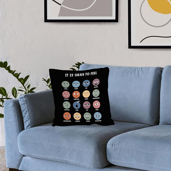 Nogrit Counseling Office Must Haves Black Pillow Cover, Calming Corner, Mental Health Pillowcase Decor for Home Kids,Mental Health Counselor Gifts, Calming Corner Pillow Covers 24x24