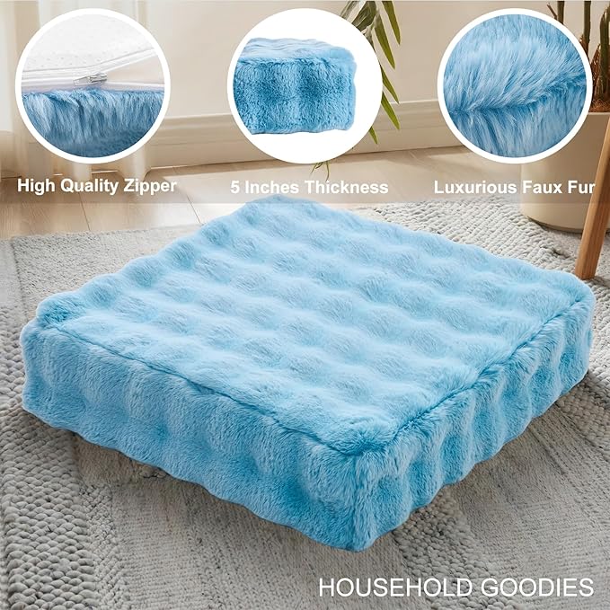 JKMAX 2 Pcs High Density Foam Floor Pillow - Upgraded Large Pillows Seating for Adults - Outdoor Floor Cushion with Soft Tufted Cover - Yoga Pillows for Sitting On Floor - 22 Inch Sky Blue