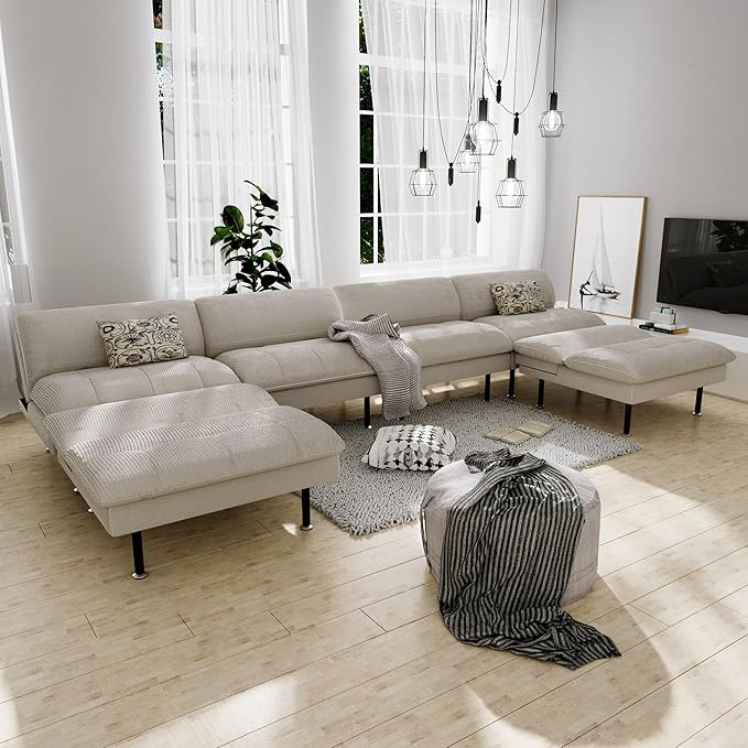 3 Sets 70" Futon Sofa Bed, 4 in 1 Multi-Function Couch Sleeper with Adjustable Backrest, Modern Convertible Futon, Recliner Small Loveseat for Living Room, Beige