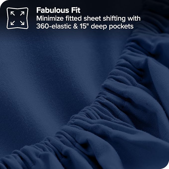 Bare Home Bed-in-A-Bag 7 Piece Comforter & Sheet Set - King - Goose Down Alternative - Ultra-Soft 1800 Premium - Bed Set (King, Dark Blue/Dark Blue)