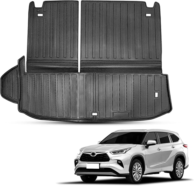 Compatible for 2020-2024 Toyota Highlander Trunk Mat with Backrest Mat 2-in-1 All Weather TPE Cargo Liner Protector for 2020-2024 2021 Toyota Highlander Accessories