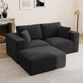 79" Modular Sectional Sofa with Ottoman, L-Shaped Cloud Couch, Memory Foam Boneless Loveseat with Chaise, No Assembly Required Corduroy Frameless Sofa for Small Apartment & Living Room, Black