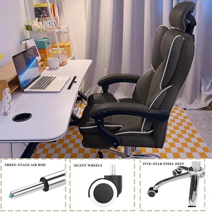 Office Chair Big and Tall Executive Desk Chair with Leg Rest, Adjustable Height Computer Gaming Chair with Headrest for Home Office, Black