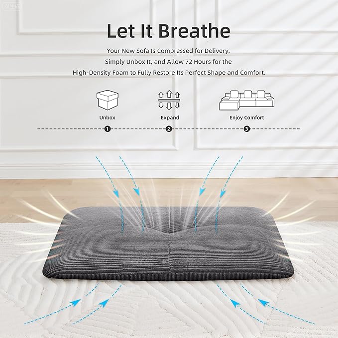 118" Modular Sectional Sofa, Cloud Sectional Couch with Chaise,Modern Boneless L-Shaped Sofas with Deep Seat, Upholstered Comfy Couches for Living Room, No Assembly Required, Plush Corduroy, Deep Gray