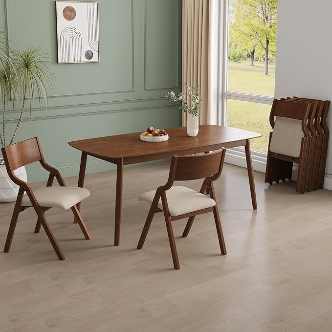 Ball & Cast Upholstered Folding Chairs Set of 2, Kitchen Dining-Chair w/Solid Wood Frame, Portable Activity Neeting Chair,No Assembly Needed, Easy Carry and Storage,Walnut+Taupe