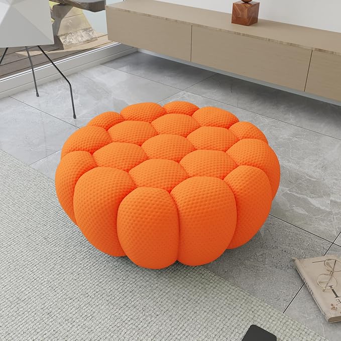 JACH 41.24'' Modern Lazy Floor Ottoman, Bubble Footstool, Upholstered Mesh Fabric Bubble Couch Sofa, 3D Honeycomb Shape Ottoman for Living Room, Office, Apartment, Small Space (Orange)