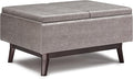 SIMPLIHOME Owen Tray Top Small Coffee Table Storage Ottoman - 34 inch Wide Upholstered Vegan Leather Rectangular Flip-Top Ottoman in Distressed Grey, Mid-Century Modern Ottoman for Living Room