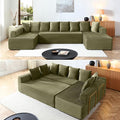 145" Oversized Cloud Boneless Sectional Sofa with Chaise, Corduroy U Shaped Modular Couch with Deep Seat, Fixed Frame Comfy Corner Sofa, No Assembly Required (Green)